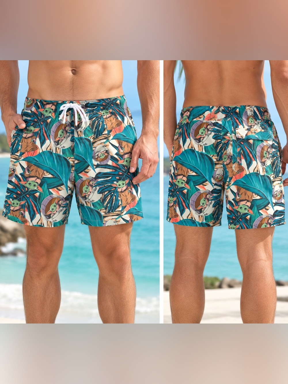 Star Wars Grogu Baby Yoda Tropical Swim Trunks Size XL
